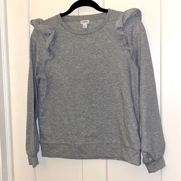 EUC Jcrew Factory cotton-poly blend sparkle ruffle sweatshirt Small Holiday’22 ✨ - Picture 2 of 10